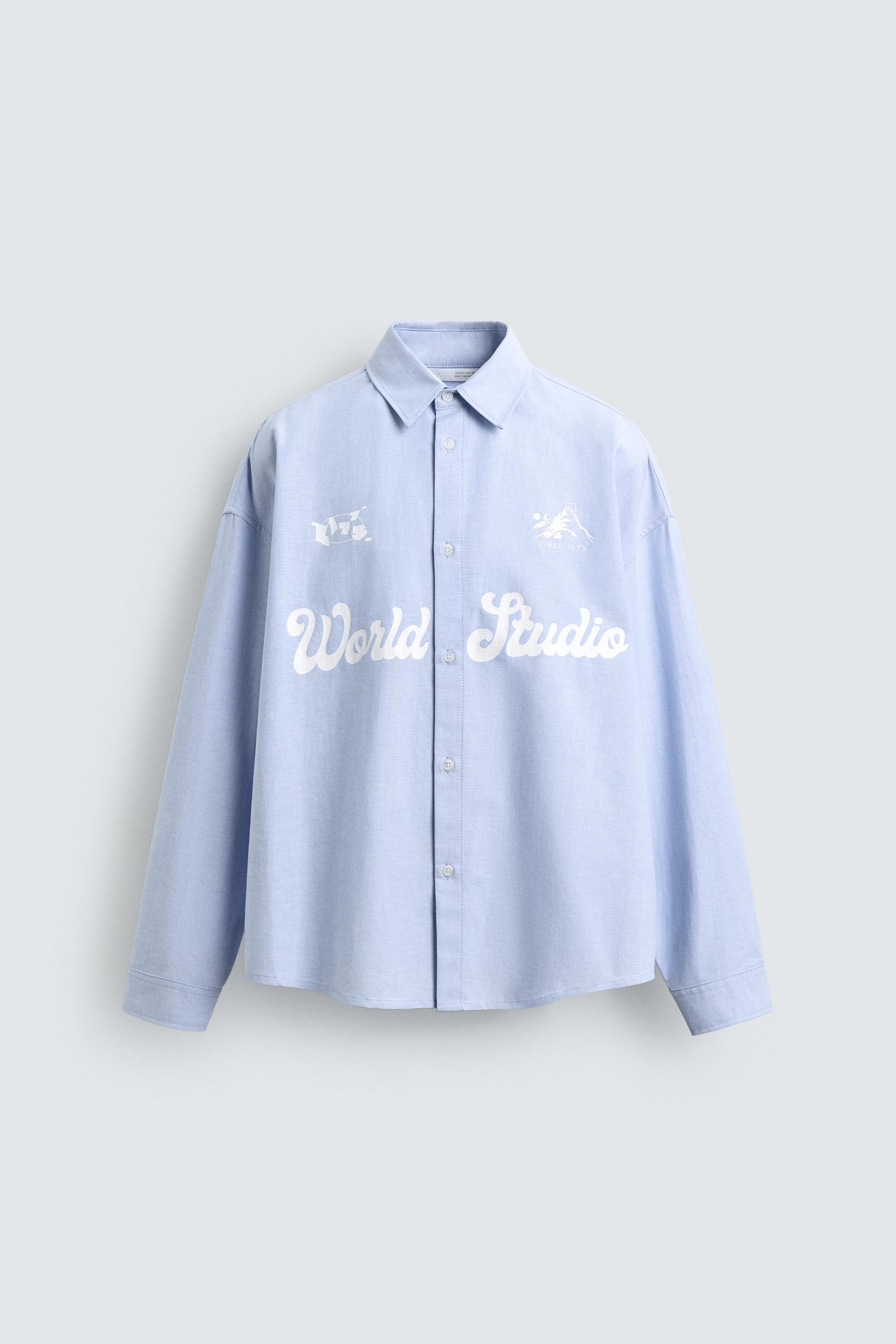 PRINTED TEXT OXFORD BOXY FIT SHIRT